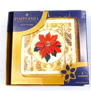 Pimpernel Poinsettia Coasters Set of 6 Cork Backed Made in England